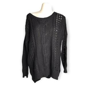 Express | Black Open Cable Knit Oversized Sweater Tunic
